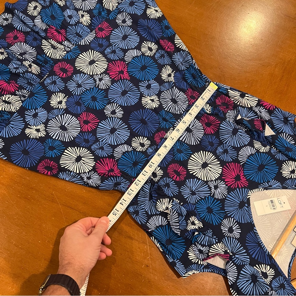 NWT $90 Ann Taylor LOFT Firework Print Swing Dress Sailor Navy Small Sleeveless - Picture 15 of 16
